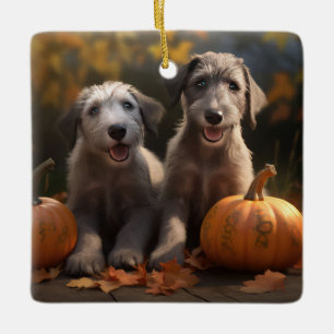 Wolfhound-Welpe Herbstfreude Kürbis Keramikornament