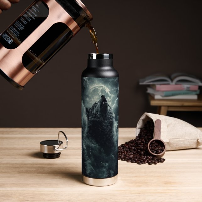 Wolfmond Nachthimmel isolierter Edelstahl  Trinkflasche (Kaffee (gedreht))