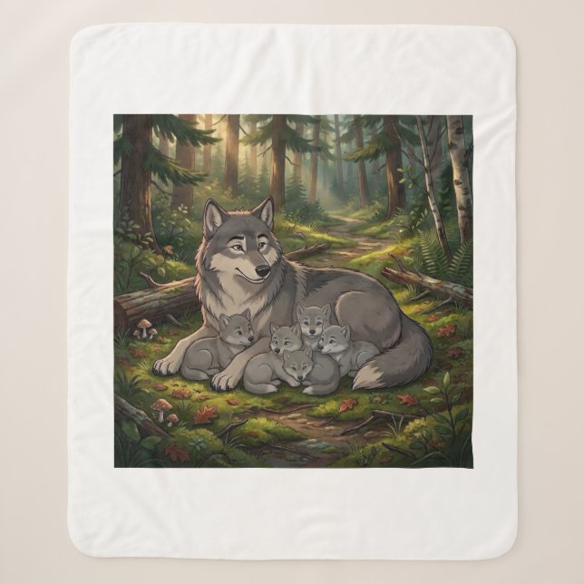 Wolfmutter und Welpen   Sherpadecke (Vorderseite)