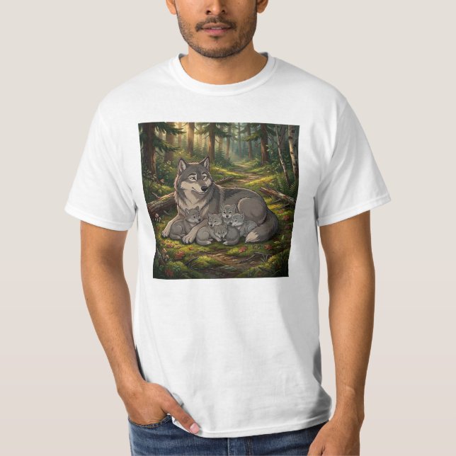 Wolfmutter und Welpen T-Shirt (Vorderseite)