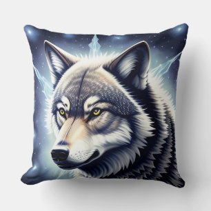 Wolfporträt mit intensiven goldenen Augen Kissen