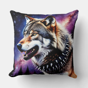 Wolfporträt mit intensiven goldenen Augen Kissen