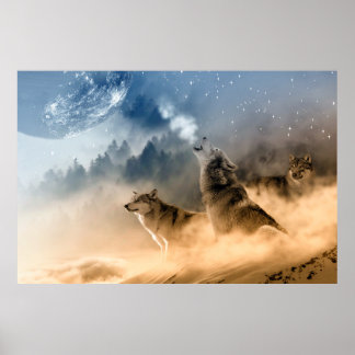 Wolfs heulen über die Mondfantasie Poster
