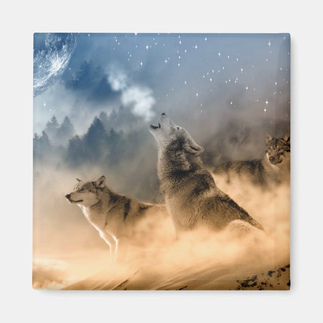 Wolfs Howl auf der kalten, foggy, Sternensternnach Magnet (Vorne)
