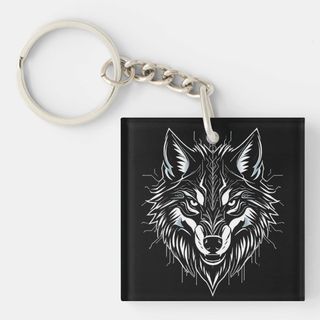 Wolfs Kopfkunst Schlüsselanhänger (Vorderseite)