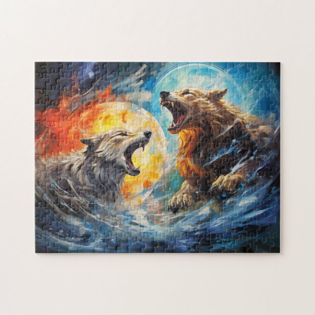 Wolfs Sköll und Hati jagen Mond und Sonne Puzzle (Horizontal)