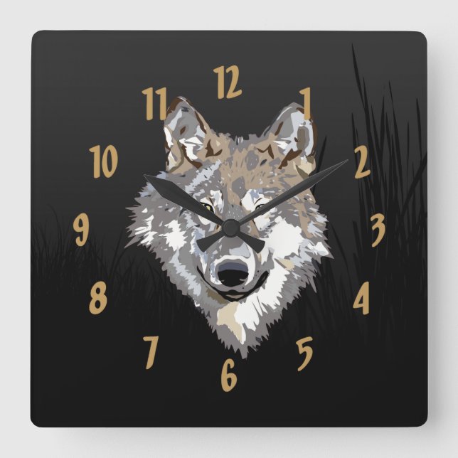 Wolfs-Wanduhr Quadratische Wanduhr (Vorderseite)