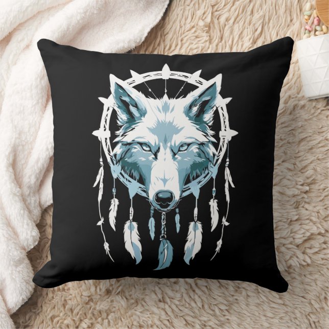Wolfs Warnung vor dem Dream Catcher Kissen (Decke)