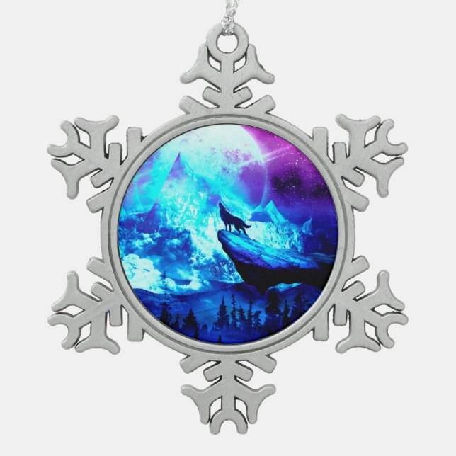 Wolfshecht Schneeflocken Zinn-Ornament (Vorderseite)