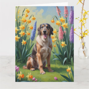Wolfshund-Hund-Frühlingsblumen-Gemälde Karte