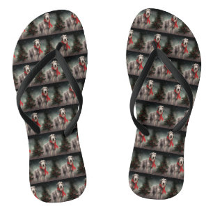 Wolfshund Hund im Schnee Weihnachten Flip Flops