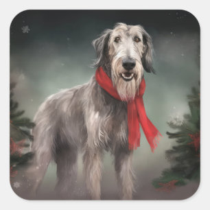 Wolfshund Hund im Schnee Weihnachten Quadratischer Aufkleber