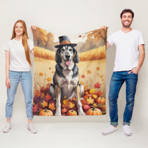 Wolfshund im Herbstlaub Erntedank Kunst Fleecedecke