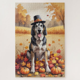 Wolfshund im Herbstlaub Erntedank Kunst Puzzle