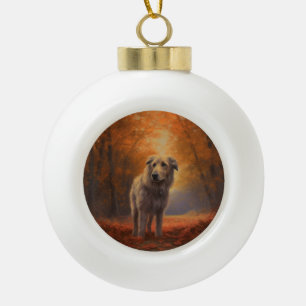 Wolfshund im Herbstlaubfall inspiriert Keramik Kugel-Ornament