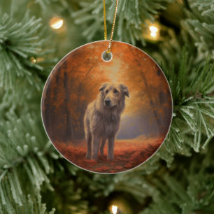 Wolfshund im Herbstlaubfall inspiriert Keramik Ornament