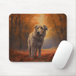 Wolfshund im Herbstlaubfall inspiriert Mousepad