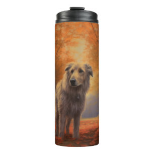 Wolfshund im Herbstlaubfall inspiriert Thermosbecher