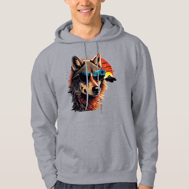 Wolfshund mit Sonnenbrille im Sonnenuntergang Idee Hoodie (Vorderseite)