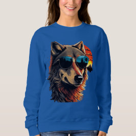 Wolfshund mit Sonnenbrille im Sonnenuntergang Idee Sweatshirt