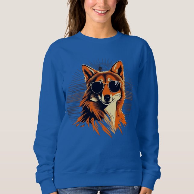 Wolfshund mit Sonnenbrille im Sonnenuntergang Idee Sweatshirt (Vorderseite)