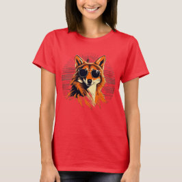 Wolfshund mit Sonnenbrille im Sonnenuntergang Idee T-Shirt