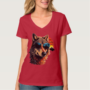 Wolfshund mit Sonnenbrille im Sonnenuntergang Idee T-Shirt