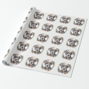 Wolfshund-Weihnachtskranz Festiver Hund Geschenkpapier
