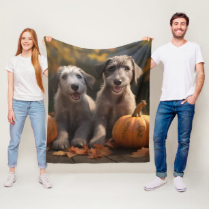 Wolfshund-Welpe Herbstfreude Kürbis Fleecedecke
