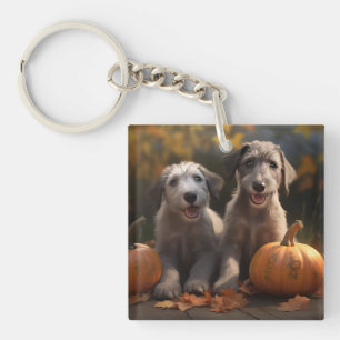 Wolfshund-Welpe Herbstfreude Kürbis Schlüsselanhänger