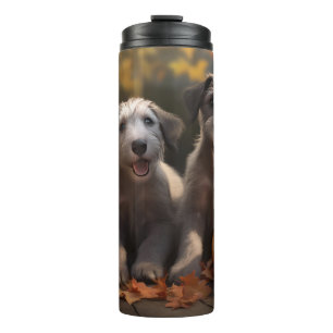 Wolfshund-Welpe Herbstfreude Kürbis Thermosbecher