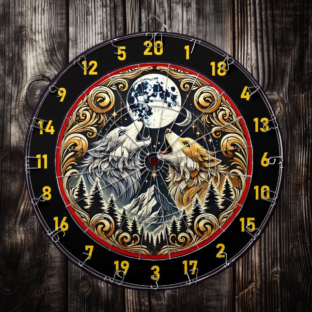 Wolfsinne strahlt das Spiel auf Dartscheibe (Von Creator hochgeladen)