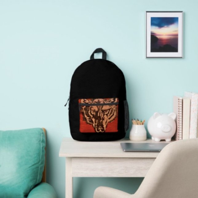 Wolfskopf auf Rot Bedruckter Rucksack (Wolf Head on Red  Design Back ack lightweight and durable padded shoulder straps. )