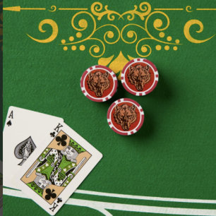 Wolfskopf auf roten Pokerchips