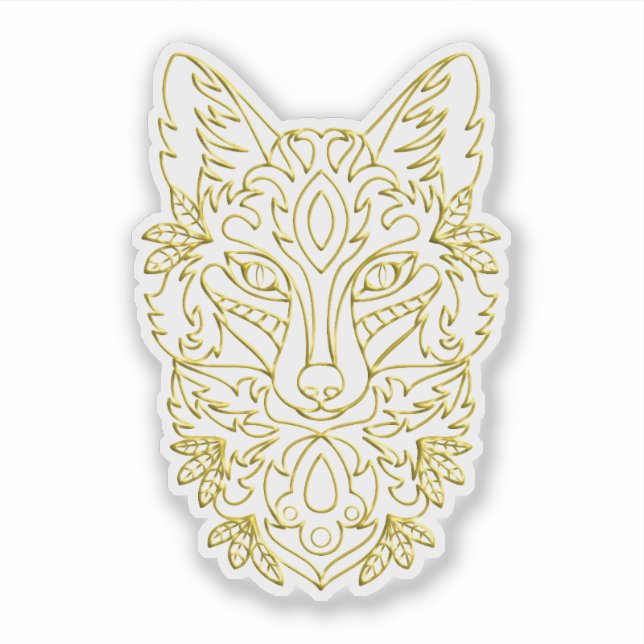 Wolfskopf-Kunst in Gold Aufkleber (Vorderseite)