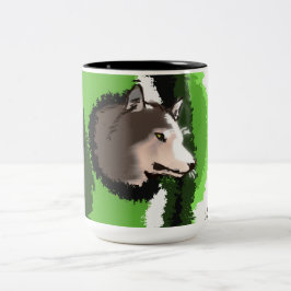 Wolfskopf lugt aus den Büschen hervor Zweifarbige Tasse