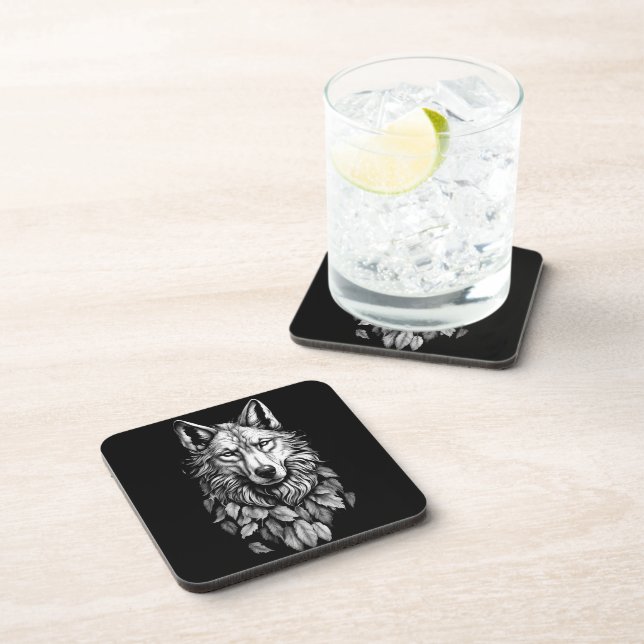 Wolfskopf verlasse Tierkunst zeichnend Getränkeuntersetzer (Rechte Seite)