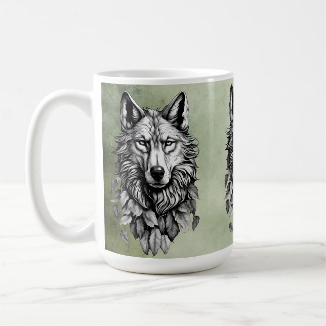 Wolfskopf verlasse Tierkunst zeichnend Kaffeetasse (Links)
