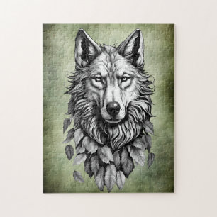 Wolfskopf verlasse Tierkunst zeichnend Puzzle