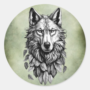 Wolfskopf verlasse Tierkunst zeichnend Runder Aufkleber