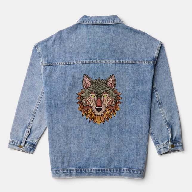 Wolfskopf von vorne jeansjacke (Rückseite)