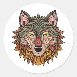 Wolfskopf von vorne runder aufkleber