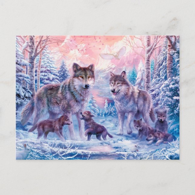 Wolfsmalerfamilie Postkarte (Vorderseite)