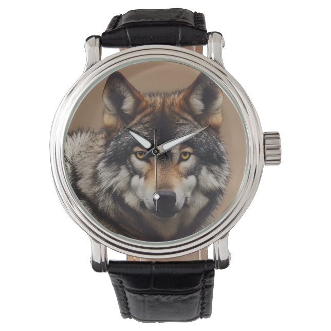Wolfsprotrait Armbanduhr (Vorderseite)