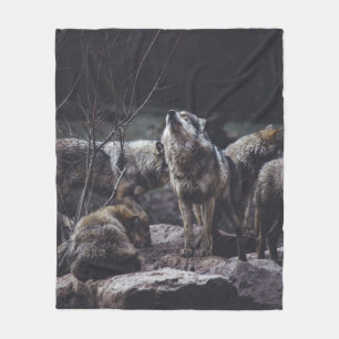 WOLFSRUDEL AUF FELSFORMATION FLEECEDECKE