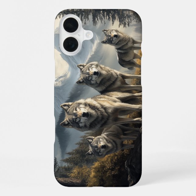 Wolfsrudel in Berglandschaft iPhone Hülle (Rückseite)