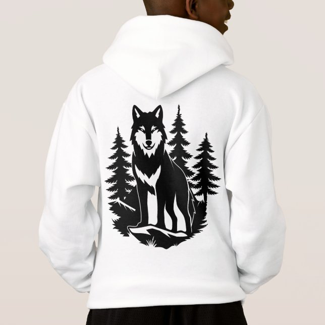 Wolfssilhouette im Wald Hoodie (Rückseite)