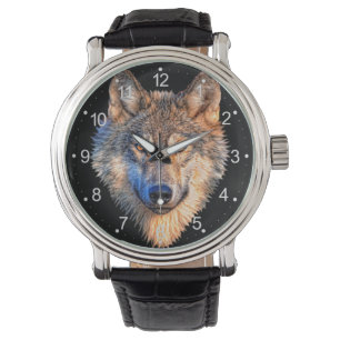 Wolfstier Gesicht. Beängstigender Wolfskopf Armbanduhr