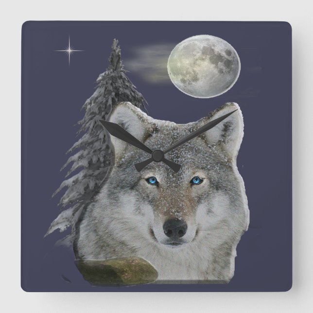 Wolfsuhren Quadratische Wanduhr (Vorderseite)