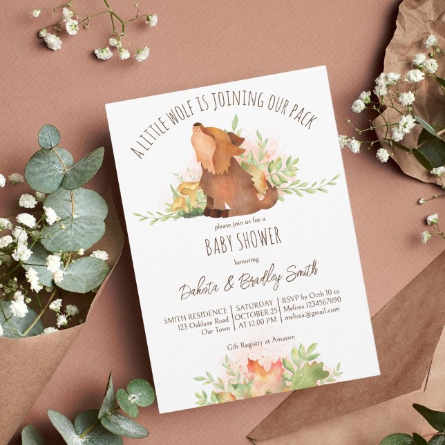 Wolfswälder fallen Babyduschvorlage Einladung (Wolf baby shower template invitation cute wolf pup fall foliage baby shower invite instant download)